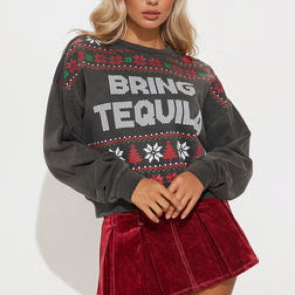 Fashion Nova Black Festive Sweatshirt
